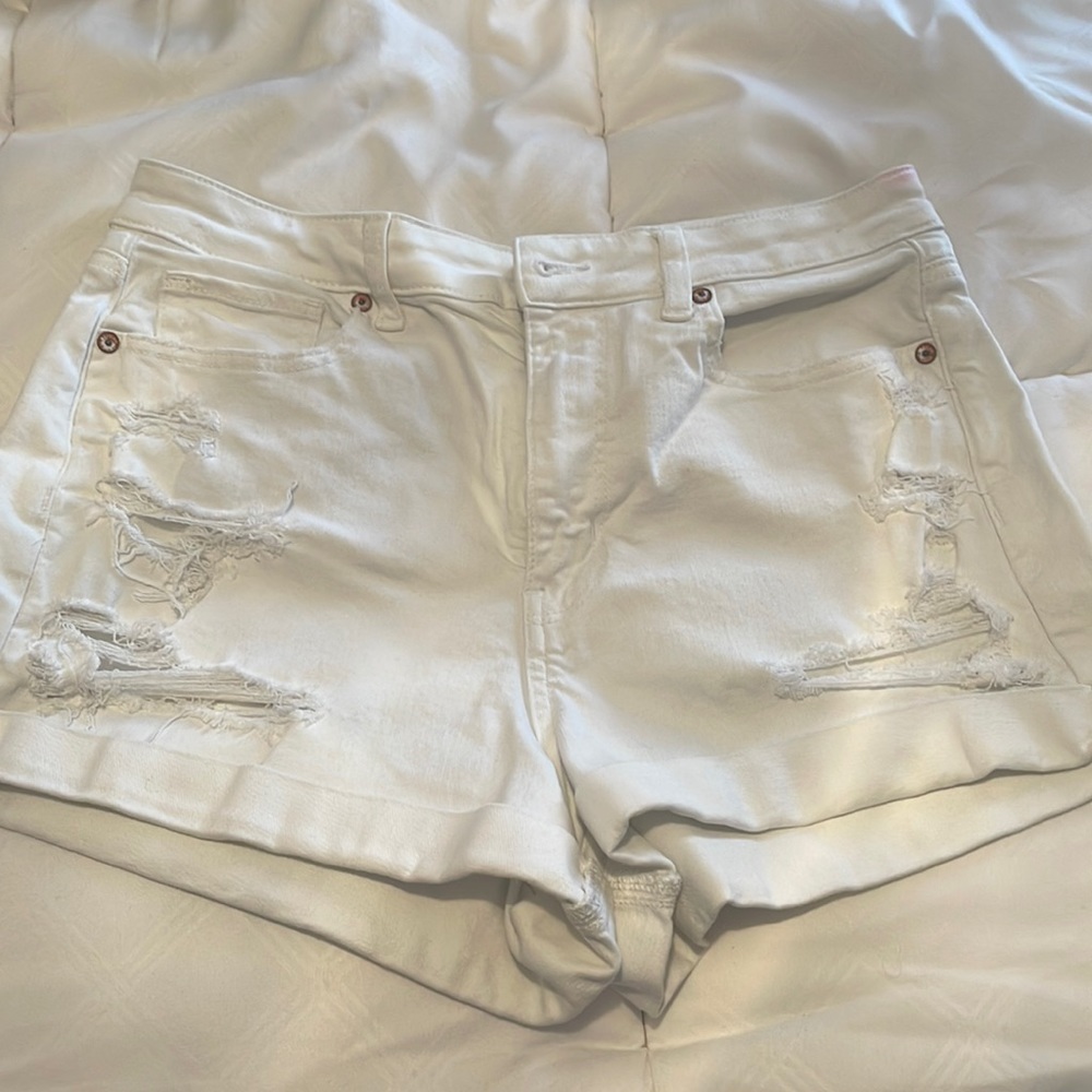 AE White Destroyed Mom Shorts